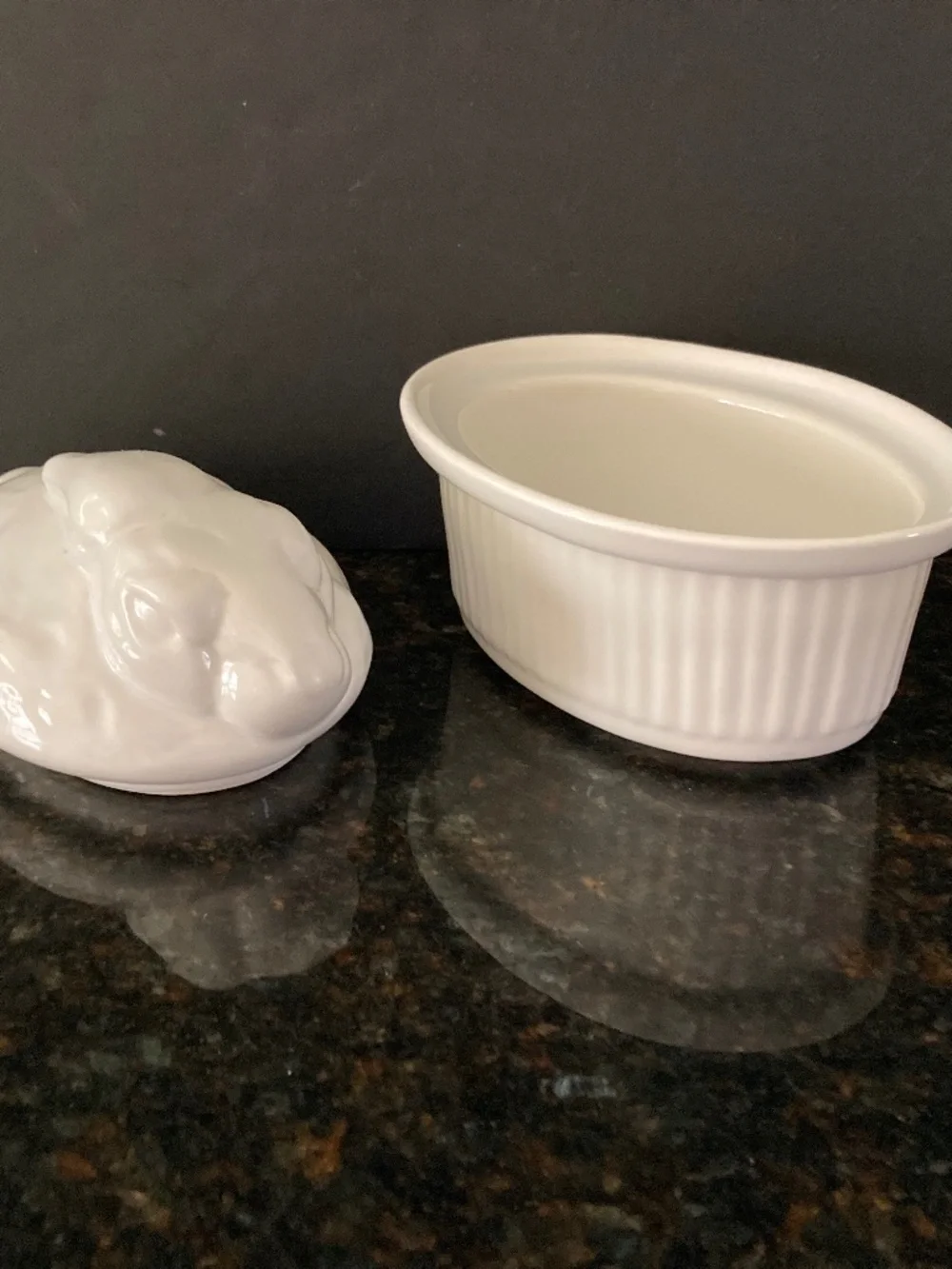 California Pottery White Rabbit Casserole Dish/Individual Size/2 Available/NEW!